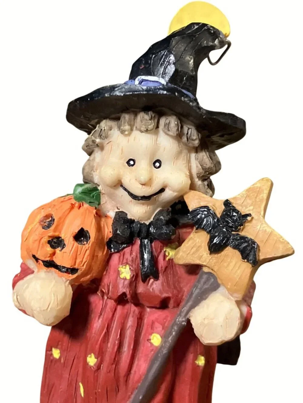 Halloween Witch Figurines Set Of 2 Hand-Painted Resin Pumpkin Decor
